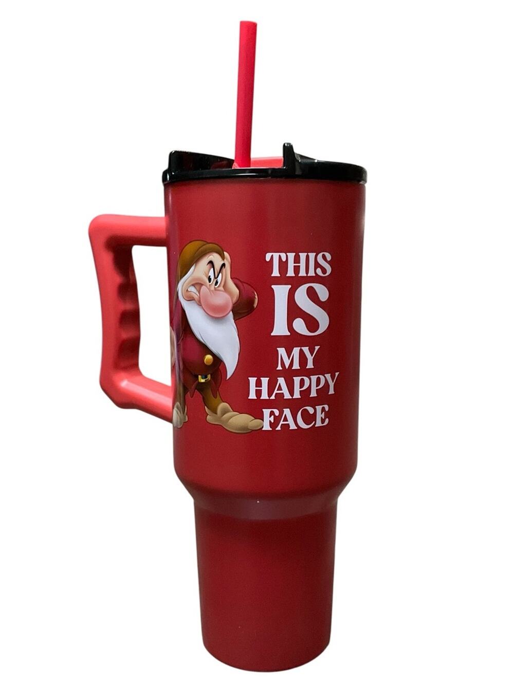 Grumpy Insulated Travel Tumbler with Handle Straw This Is My Happy Face" NEW
